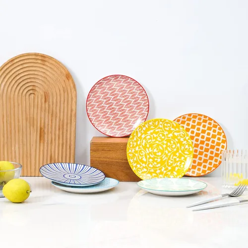 Vista 6 de Selamica Juego de Platos de Postre de Cerámica de 6, Platos Mini de 6 Pulgadas para Pastel, Snacks y Guarnición, Apto para Microondas y Lavavajillas