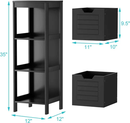 Vista 3 de Tangkula Armario de suelo de baño, torre de almacenamiento de madera estrecha con 2 cajones conmutables, almacenamiento lateral multifuncional