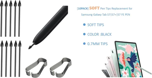 Vista 2 de [10 unidades] Punta suave OEM Tab S7, puntas [0.028 in] Reemplazo para Samsung Galaxy Tab S7/S7 Plus/S7 FE Stylus S Pen (negro)