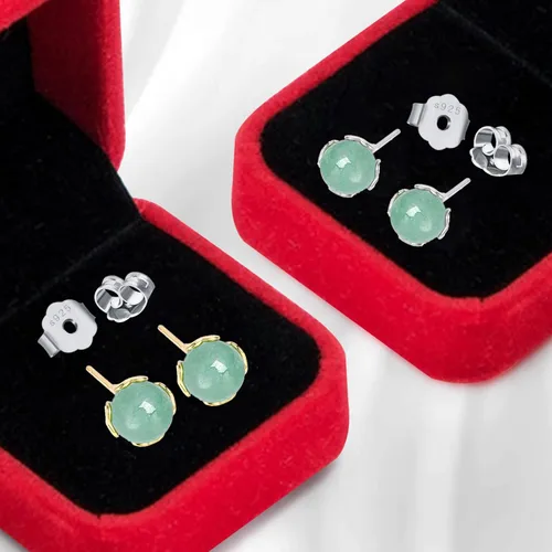 Vista 71 de Jade Earrings Studs,Green Jade Earrings for Women,925 Sterling Silver Earrings Studs for Sensitive Ears,Handmade Jade Earrings for Birthday