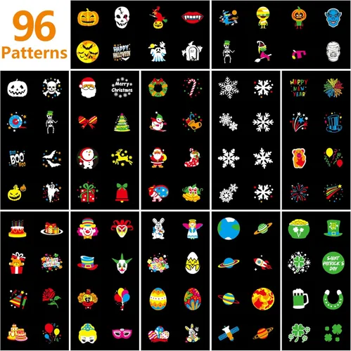 Vista 2 de Proyector de luces de Navidad para exteriores, 8 modos de imágenes, proyector de luces de Navidad con 96 dibujos animados, proyector de vacaciones