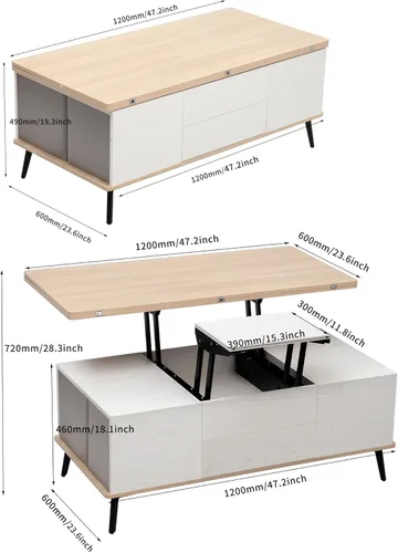 Vista 29 de Mesa auxiliar elevable, mesa auxiliar multifuncional con estantes abiertos, mesa de comedor moderna para sala de estar, oficina en casa (negro #004)