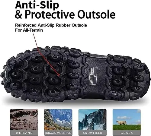 Vista 5 de DRYCODE Botas de goma para hombre para todas las estaciones, botas de lluvia impermeables con vástago de acero, de neopreno de 0.197in