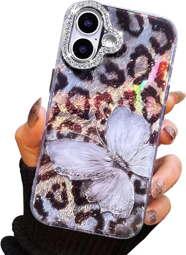 Vista 156 de I-MGAE-IN-AR - Funda diseñada para iPhone 12 y 12 Pro, diseño de mariposa plateada brillante, funda protectora de poliuretano termoplástico, suave