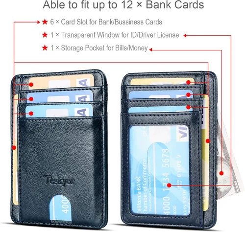 Vista 2 de Teskyer Cartera minimalista billetera delgada para hombres y mujeres cartera con tarjetero de crédito cartera con bloqueo RFID