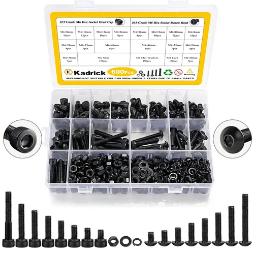 Vista 17 de Kadrick - Kit surtido de 2000 tornillos/pernos métricos M2, M3, M4, M5, con tuercas, arandelas planas y de seguridad, cabeza de botón hexagonal