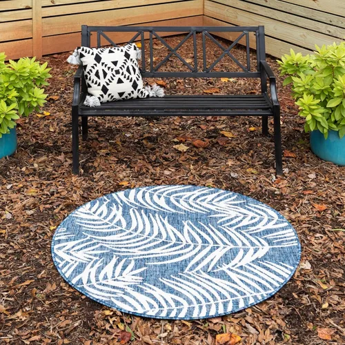 Vista 125 de Unique Loom - Tapete de la colección Outdoor Botanical, diseño de palmera (4.1 pies x 6.1 pies, rectangular, color azul/azul marino)