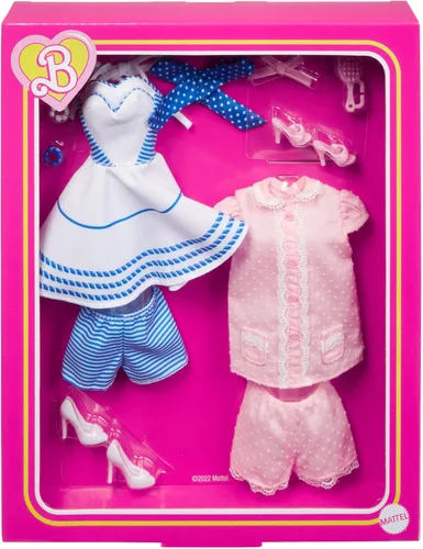 Vista 6 de Barbie: El paquete de moda de la película con tres trajes y accesorios icónicos de la película (HPK01)
