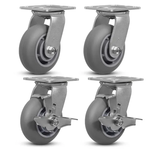 Vista 16 de Ruedas de goma termoplástica de 5 x 2 pulgadas (banda de rodadura de corona), ruedas resistentes, 400 libras por ruedas, ruedas de placa sin ruido