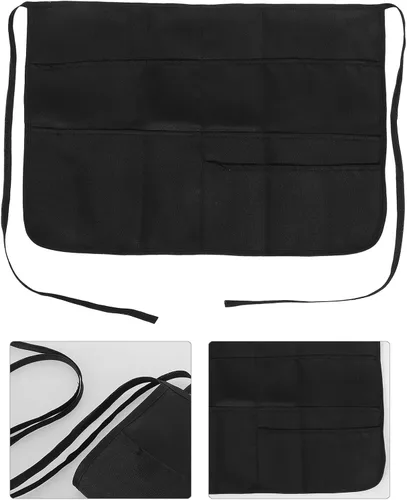 Vista 9 de Multi-pockets Black Polyester Cleaning Apron for Women with Waist Ties, Server and Kitchen Apron for Restaurant and Outdoor Work