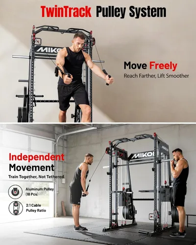 Vista 3 de Mikolo M4 2.0 Smith Machine, All-in-One Home Gym Power Cage with LAT Pulldown & Cable Crossover, Squat Rack for Full Body Workouts