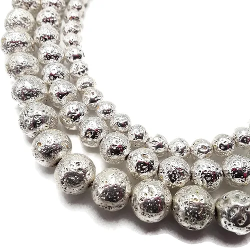 Vista 2 de JM Design Cuentas de piedra de lava recubiertas de oro brillante 0.236 in 15.5" Strand para la fabricación de joyas