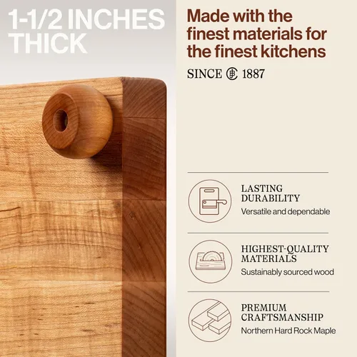 Vista 3 de John Boos Tabla de Cortar Cuadrada de Madera de Arce Serie B 12"x12" – 1.5" de Espesor, 6 libras Bloque de Carnicero No Reversible con Patas