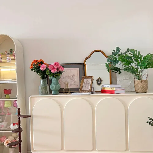 Vista 9 de Espejo de pared arqueado de madera rústica, diseño irregular, espejo decorativo con marco de madera para dormitorio, tocador, sala de estar, entrada