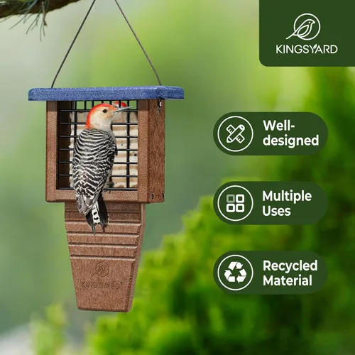 Vista 2 de Kingsyard Comedero de Sebo para Pájaros de Plástico Reciclado, Comedero de Sebo con Soporte para Cola para Colgar Afuera, Resistente y Duradero