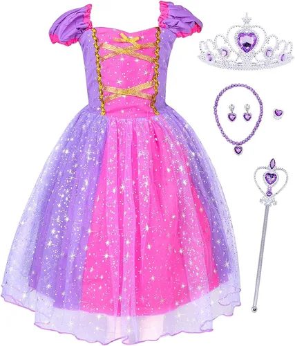 WSDMHFD Disfraz de princesa para niñas vestido brillante para Acción de Gracias Navidad fiesta de cumpleaños color morado
