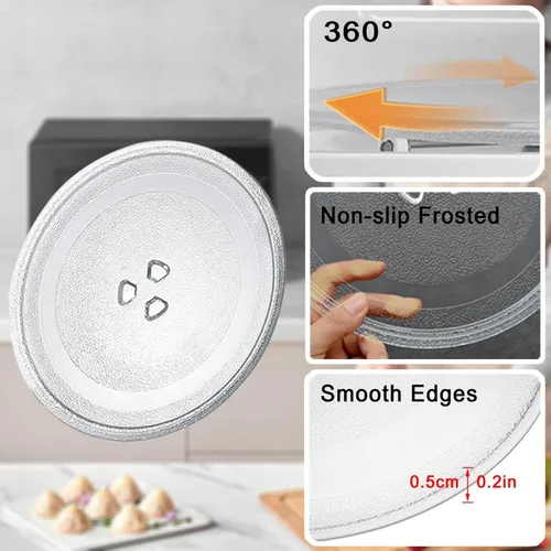 Vista 4 de Plato giratorio transparente de vidrio para microondas, placa de vidrio para microondas con acoplador y anillo giratorio de microondas, bandeja