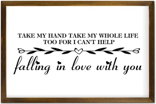 Vista 35 de Letrero con marco de madera con texto inspirador, con texto en inglés «Take My Hand Take My Whole Life», letreros con marco de madera rústica