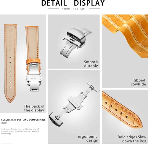 Vista 5 de BINLUN Leather Watch Strap Quick Release Strap with Silver Butterfly Deployment Buckle 12mm 13mm 14mm 16mm 17mm 18mm 19mm 20mm 21mm 22mm 23mm 24mm