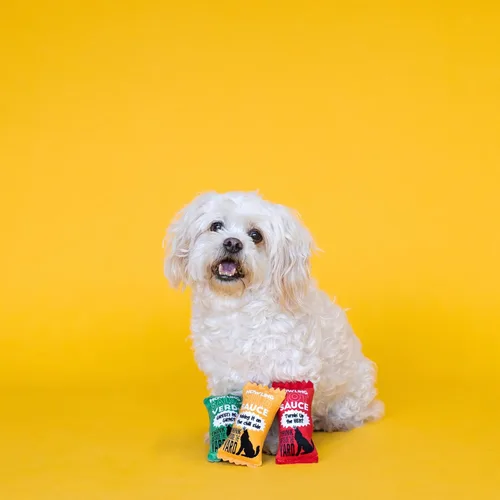 Vista 3 de Fringe Studio - Juguete de peluche para perros, salsa picante aulladora, juego de 3 piezas, para perros pequeños, colección de juguetes para perros