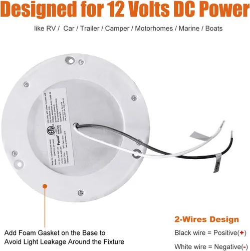 Vista 6 de Facon luz LED de techo de 12 vatios para RV con interruptor para casa rodante, rámper, botes, de 5 pulgadas