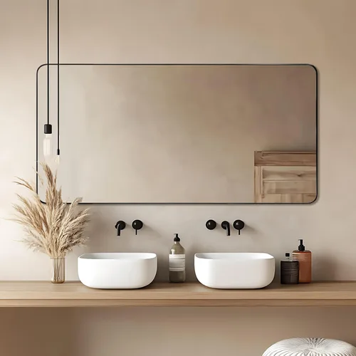 Vista 61 de ANDY STAR Espejo de baño negro, espejo rectangular de esquina redondeada de 24 x 40 pulgadas, espejo de tocador de baño con marco de metal moderno