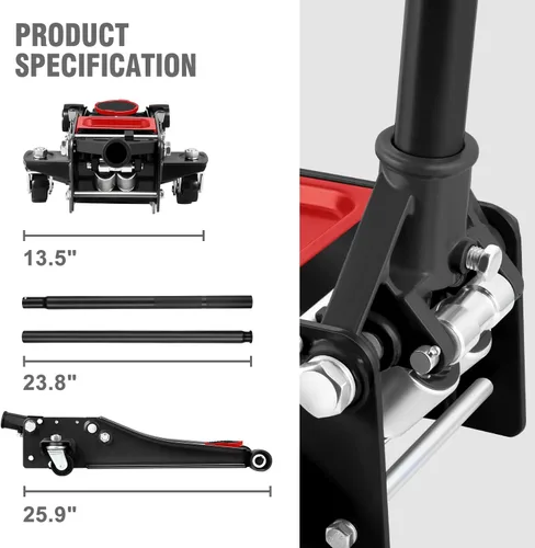 Vista 5 de DNA Motoring Gato de Piso de 3 Toneladas (6000 libras) de Capacidad, Gato de Servicio de Elevación Rápida de Perfil Bajo de Acero Resistente Negro