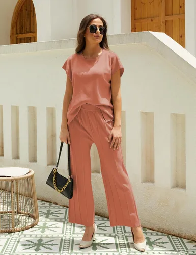 Vista 3 de Conjuntos de 2 piezas para mujer, conjuntos de suéter, chaleco de punto, pantalones de cintura elástica