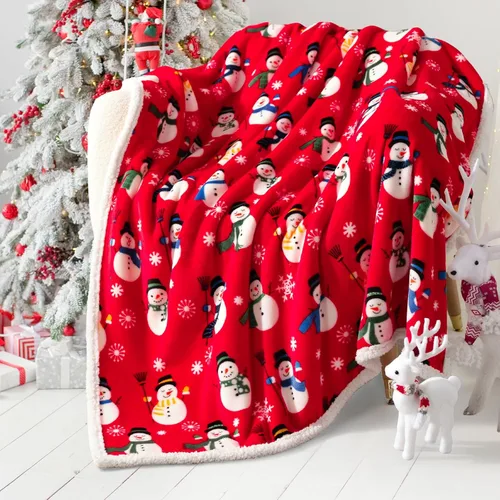Vista 10 de Touchat - Manta Sherpa de Navidad, suave y mullida, manta de microfibra de franela de forro polar para sofá, cama (50 x 60 pulgadas, muñeco de nieve)
