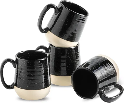 HASENSE Juego de 4 Tazas de Café, Tazas de Café de Cerámica de 15 Onzas con Asas, Taza Grande de Porcelana para Café, Capuchino, Té, Tazas Negras