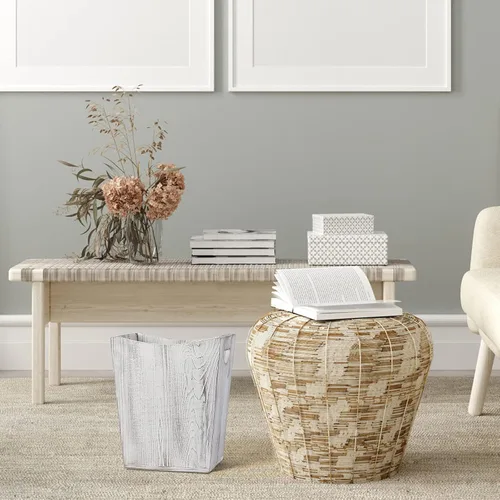 Vista 7 de SEHERTIWY Basurero de madera, papelera de granja para baño, oficina, dormitorio, sala de estar, contenedor de basura rústico cuadrado pequeño.