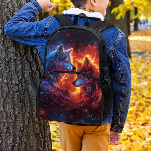 Vista 4 de American Flag Fire Galaxy Pattern Kids Backpack for Boys Girls Elementary Students Bookbag Middle School Bag Lightweight Children Travel Bag