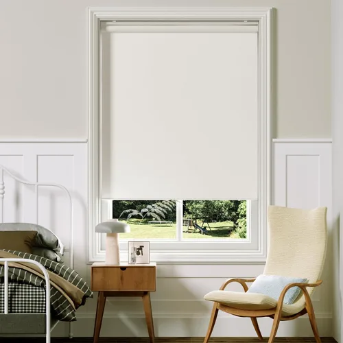 Vista 27 de Persianas enrollables opacas sin cordón para oscurecer la habitación, persianas enrolladas con sistema de resorte, protección UV, persianas de Blanco