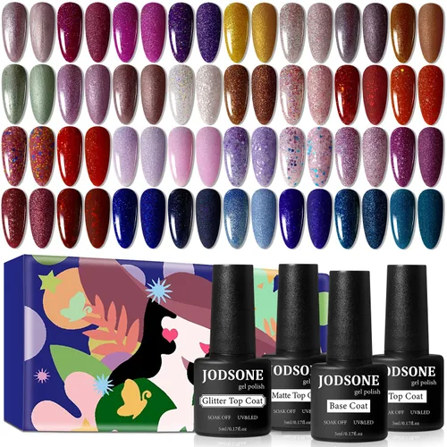 Vista 12 de JODSONE - Kit de esmalte de uñas de gel de 23 piezas, conjunto de esmalte de uñas de gel clásico de moda colorida, 3 botellas de capa base mate