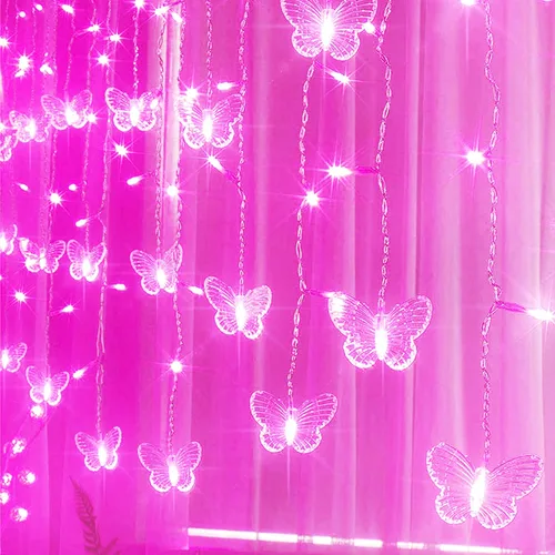 Vista 12 de Guirnalda de luces de mariposa con enchufe USB, 8 modos, 120 LED, 20 pies, luciérnaga, temporizador, con control remoto, alambre de cobre