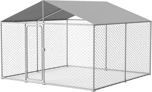 Vista 13 de Perrera para perros de 6.8 x 6.8 pies para exteriores, resistente, con cubierta impermeable y bloqueo de seguridad, malla de alambre galvanizado