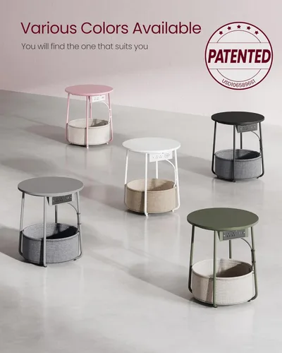 Vista 10 de VASAGLE LILEA Collection - Side Table with Charging Station, Round End Table with Fabric Basket