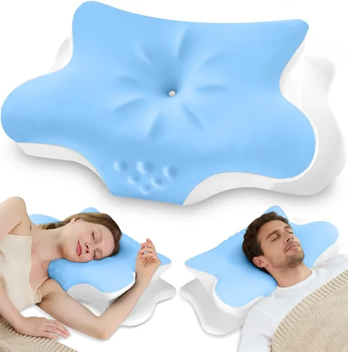 Vista 14 de Almohada cervical para el cuello para aliviar el dolor, almohada ergonómica de espuma viscoelástica para dormir de lado con contorno, almohada
