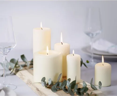 Vista 4 de BOLSIUS Juego de 6 velas de pilar marfil a granel, juego de velas de 3 x 3 pulgadas, más de 25 horas de combustión limpia, sin aceite de palma, 0%