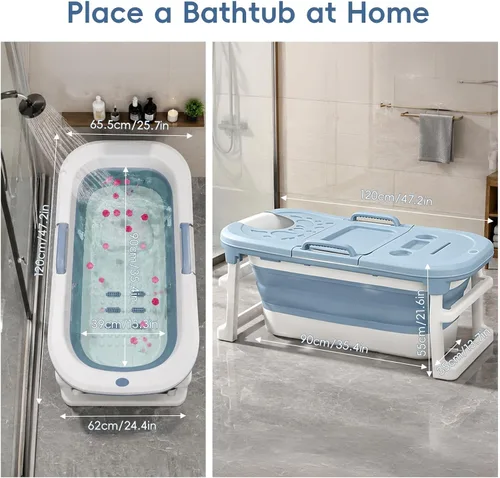 Vista 7 de Foldable Bathtub for Adults Portable Collapsible Soaking Tub Blue