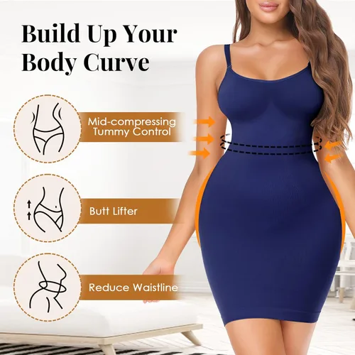 Vista 3 de NaTen Shapewear Full Slips Body Shaper Dress Slip Shapewear Tummy Control Under Dresses Seamless Spaghetti Strap party