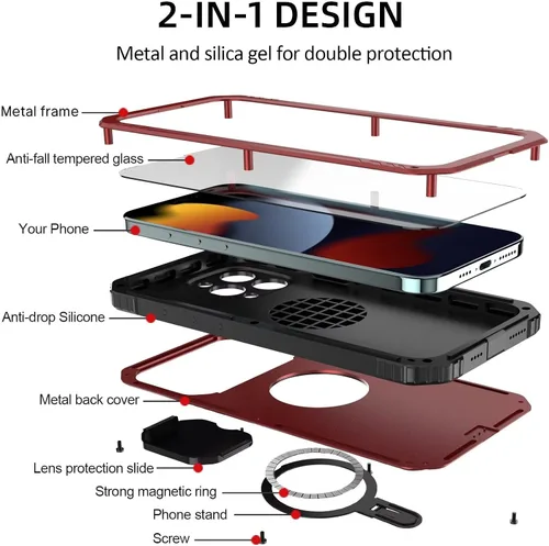 Vista 8 de Funda a prueba de golpes para iPhone 15, compatible con Magsafe de carga magnética, soporte de anillo magnético, cubierta protectora de lente