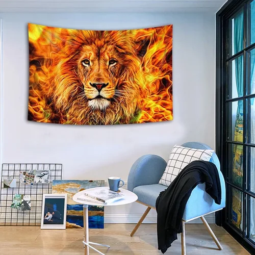 Vista 4 de Tapiz de cabeza de león Rasta, 60 x 40 pulgadas, arte de pared de león de Judá para decoración del hogar