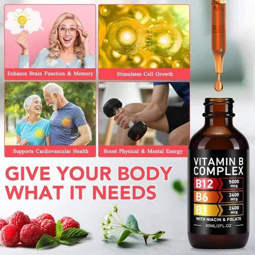 Vista 9 de Frovetani Complejo orgánico de vitamina B, vitaminas del complejo B para mujeres, líquido complejo de vitamina B, vitamina B12 metilcobalamina