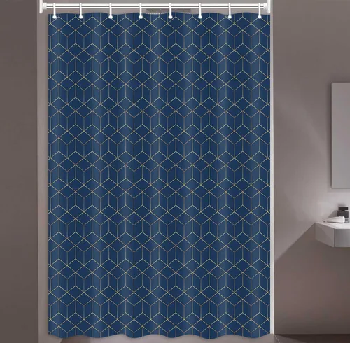 Vista 19 de JAWO Black Gold Geometric Shower Curtain, Modern Abstract Polygonal Texture Bathroom Curtain, Waterproof Fabric Bath Curtain,6pcs Hooks, 36X70 in