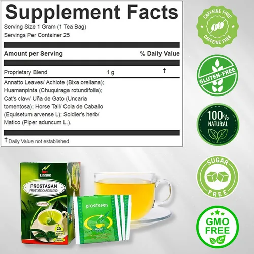 Vista 2 de Mezcla de próstata Prostasan - Té de hierbas hojas de Annatto (Achiote), Humanpinta, Uña de Gato (Uña de Gato), cola de caballo (Cola de Caballo)