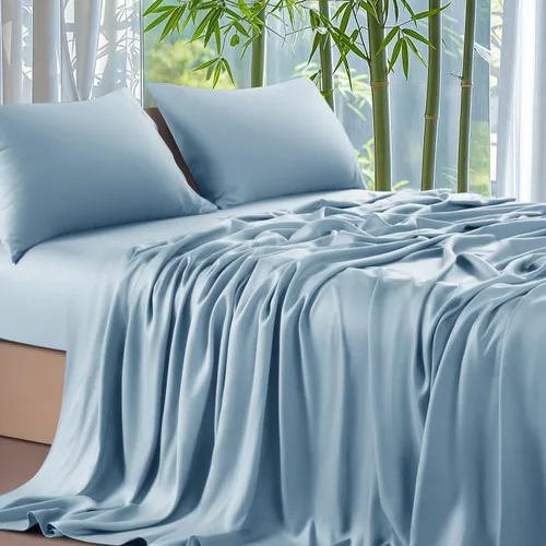 Vista 28 de Shilucheng Sábanas 100% viscosa derivada de bambú, tamaño matrimonial, 4 piezas, ultra refrescantes y sedosas, bolsillo profundo de 16 pulgadas