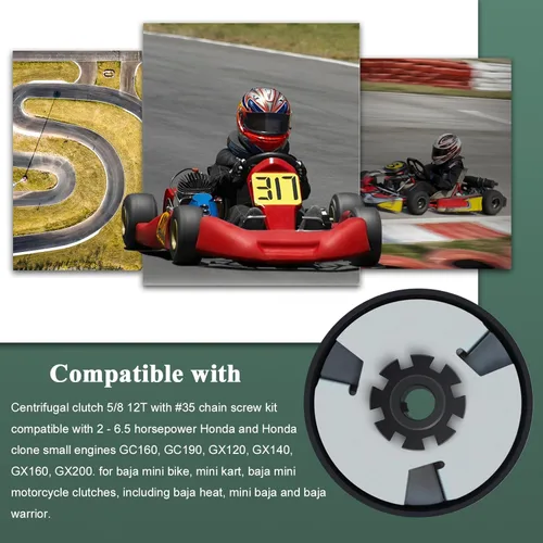 Vista 3 de Embrague Mini Bike Go Kart 5/8" Set de Embrague Centrífugo de 12 Dientes con Cadena 35 Predator 212 Motor para Cortacésped Fun Kart 6.5HP