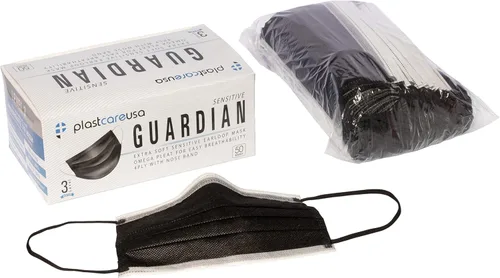 Vista 4 de Paquete de 100 máscaras faciales desechables ASTM Nivel 3 de 4 capas azules y 100 negras