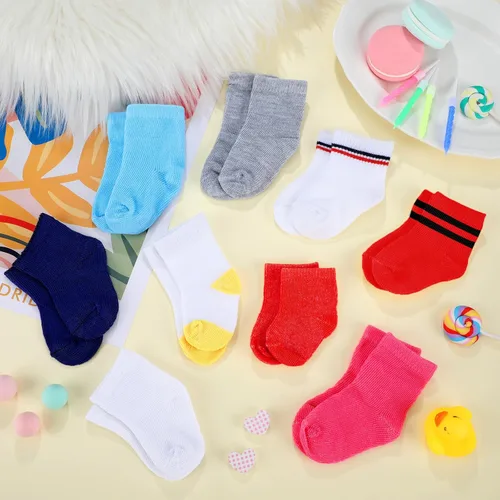 Vista 7 de Zhanmai 9 pares de mini calcetines de muñeca accesorios para muñecas estadounidenses de 18 pulgadas, ropa para accesorios multicolor (simple)